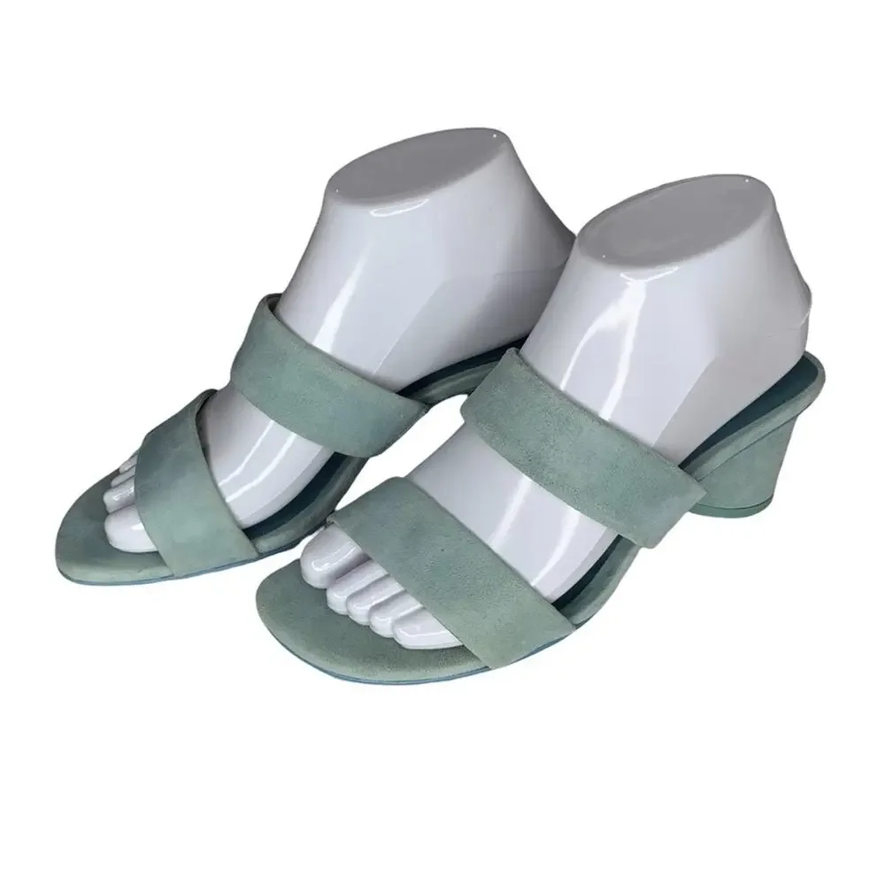 ZARA Sandals Size 6.5 (37) baby blue chunky 2.25" heels - Picture 5 of 14